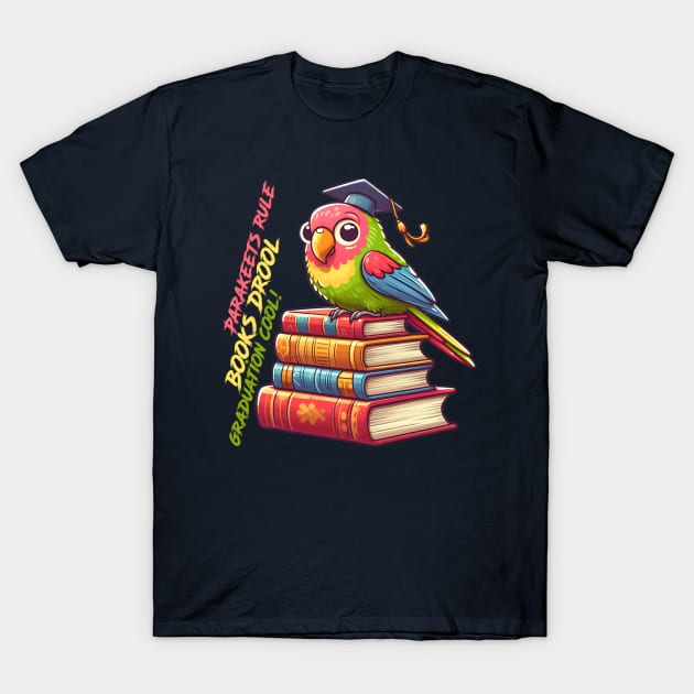 parakeets rule books drool graduation cool T-Shirt by AOAOCreation